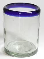 MEXICAN GLASSWARE / Cobalt Blue Rim 10 oz Tumblers (set of 6)